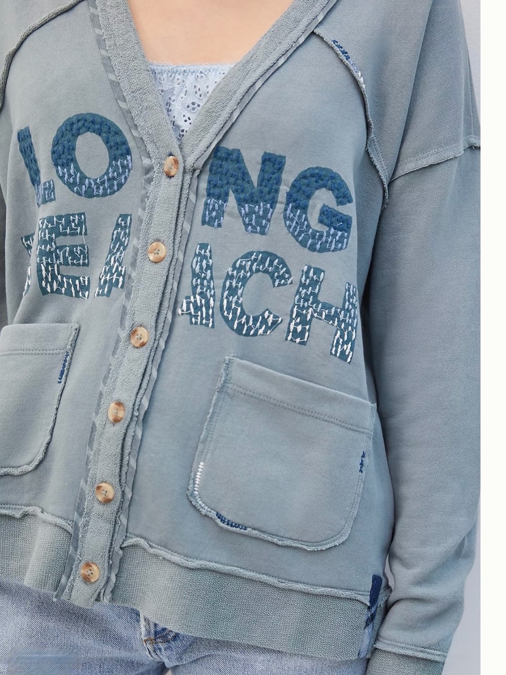 Anthropologie Pilcro Long Beach Button Front Cardigan Gray Medium Like New - Picture 2 of 13